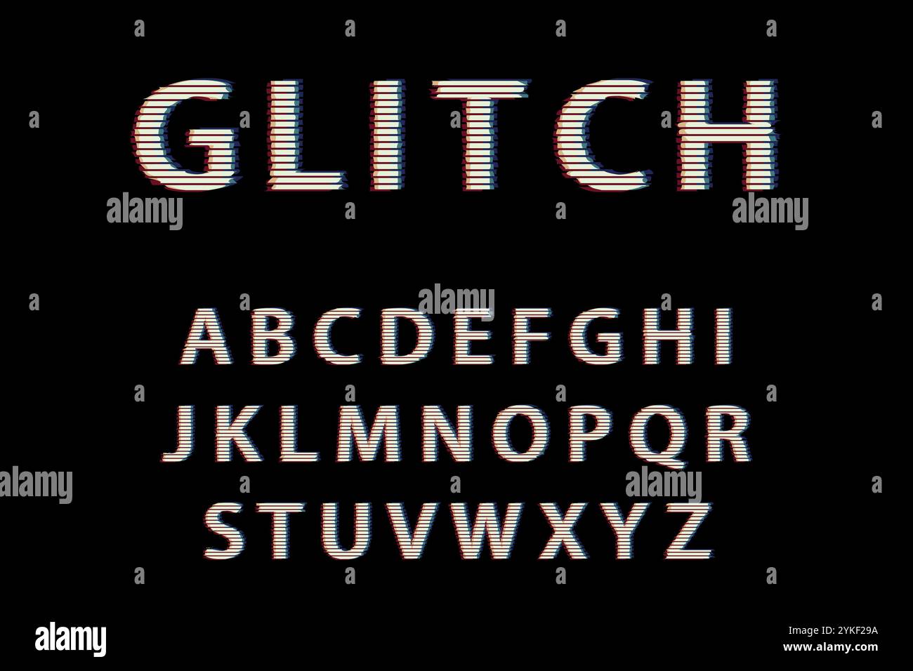 Full uppercase alphabet in glitch effect style Stock Vector
