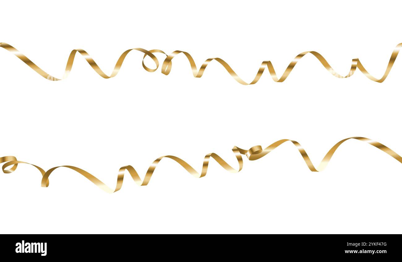 Decorative Golden Long Ribbon Seamless Pattern Isolated on White ...