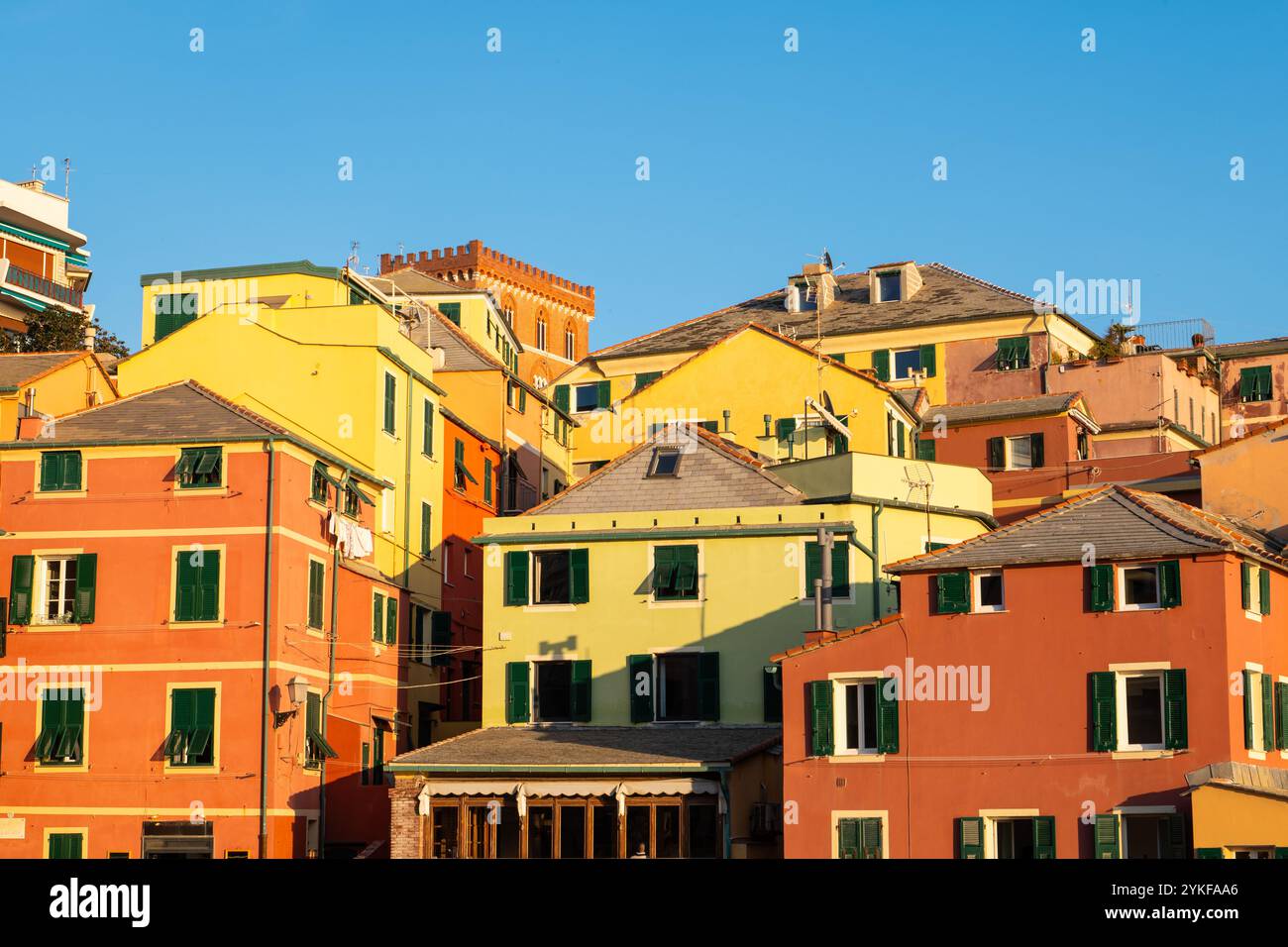 Sunset colors and atmosphere in Boccadasse block in Genoa Stock Photo ...