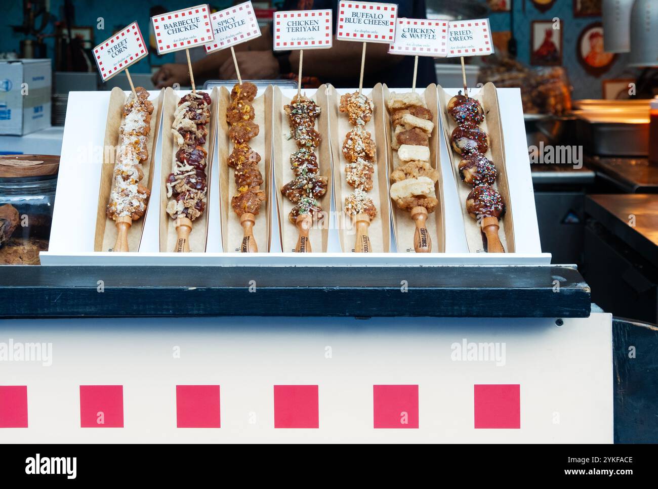 $13.95 offering from Crispy Chick, a booth at the 2024 Bryant Park Winter Village off 42nd Street & 6th avenue in Midtown Manhattan, Stock Photo