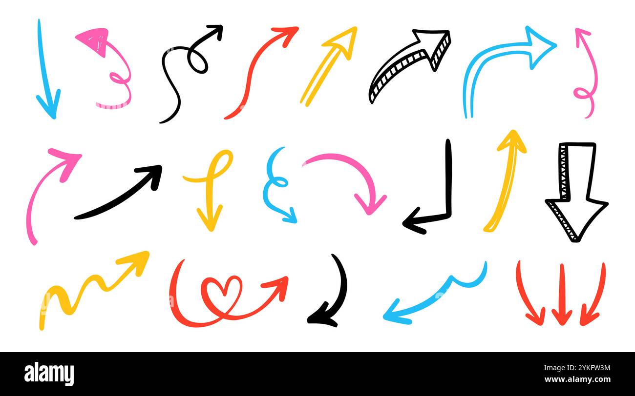 Vector Different Scribbles Arrows Marks Icons Set. Stock Vector