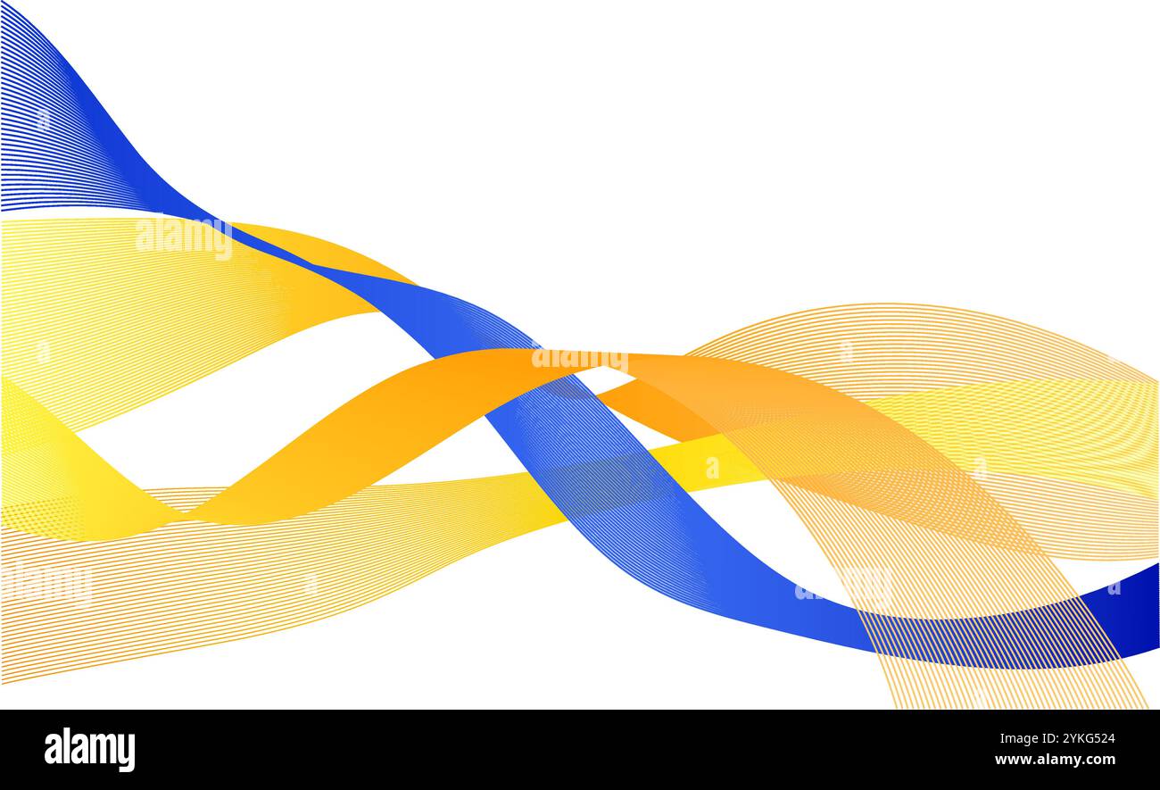 Abstract image featuring flowing blue, yellow, and orange wavy lines ...