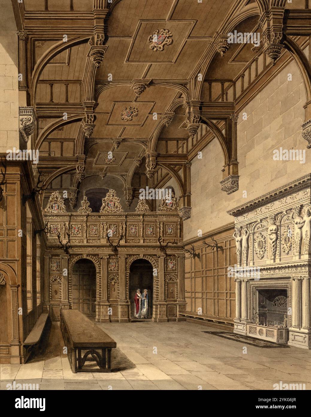 Innenansicht der Halle in Longleat, dem Sitz des Marquis von Bath, westlich von Warminster in Wiltshire, England, digital restaurierte Reproduktion ei Stock Photo