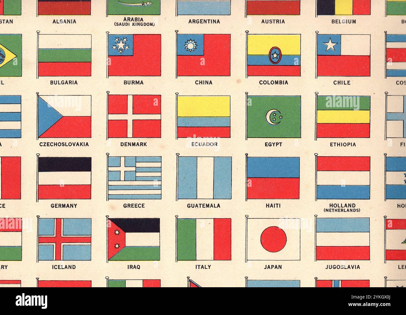A collection of illustrated vintage flags from around the world Stock ...