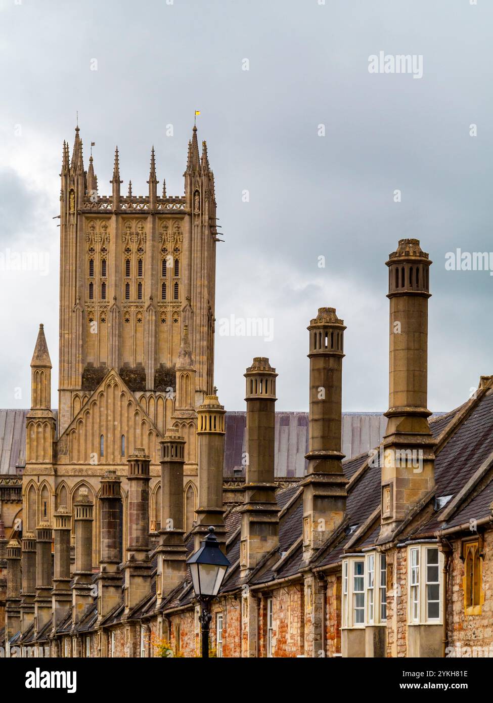 Detail of buildings in Vicars Close near to Wells Cathedral in Somerset England UK the oldest residential street in Europe with buildings intact. Stock Photo