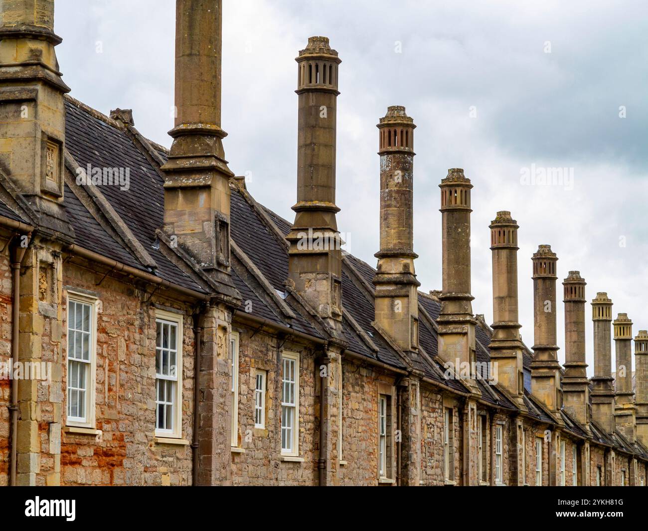Detail of buildings in Vicars Close near to Wells Cathedral in Somerset England UK the oldest residential street in Europe with buildings intact. Stock Photo