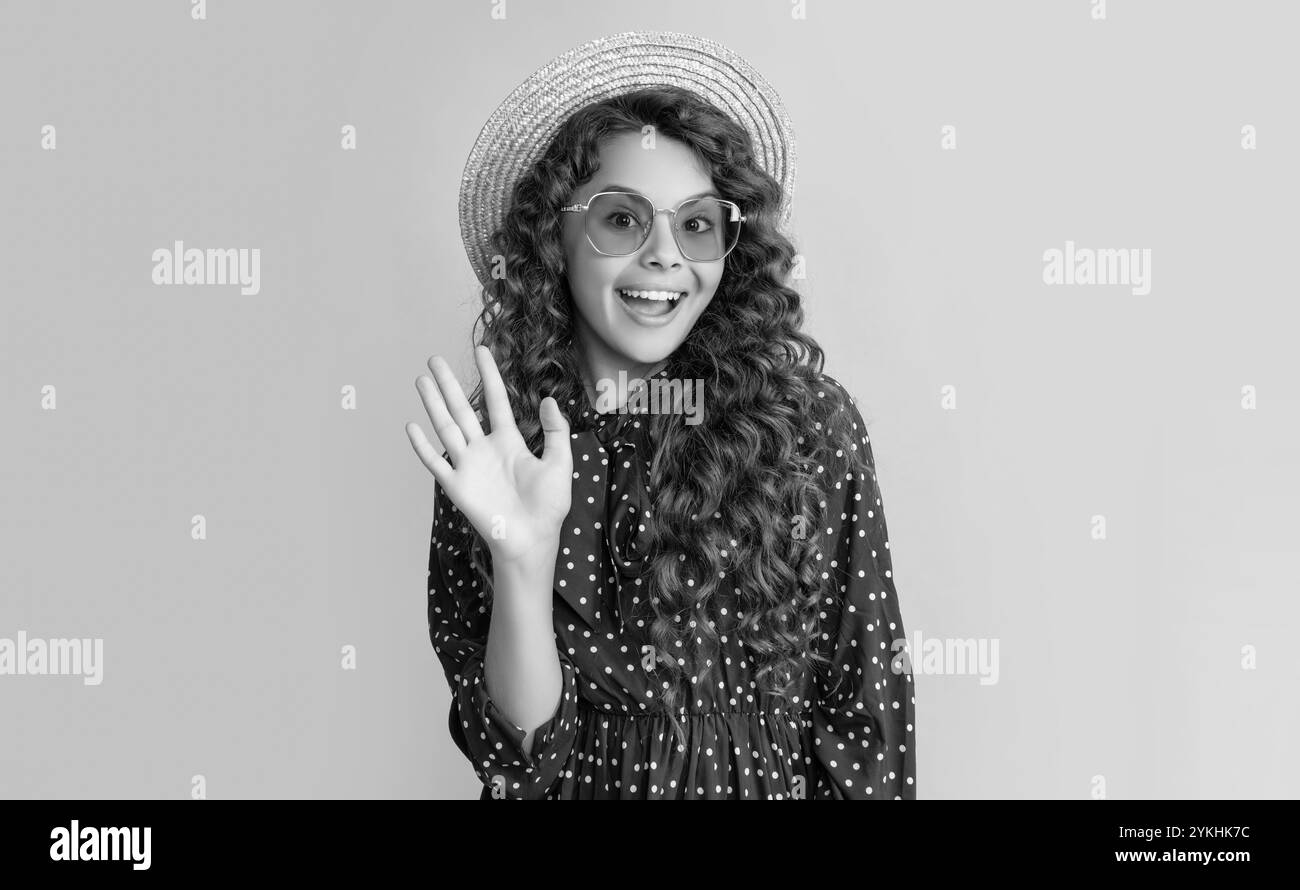 Cheerful girl long curly Black and White Stock Photos & Images - Alamy