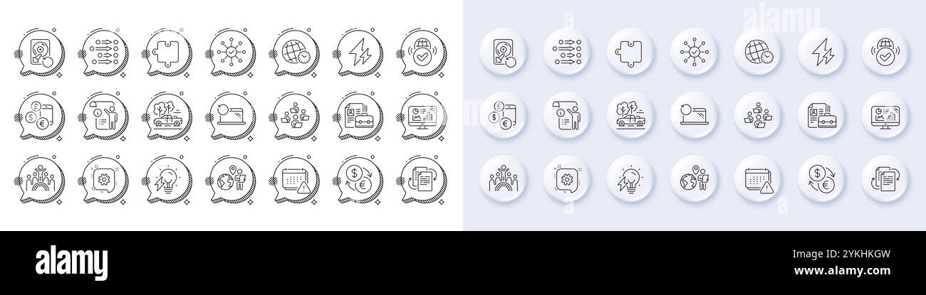 Verified internet, Inclusion and Order line icons. White pin 3d buttons ...