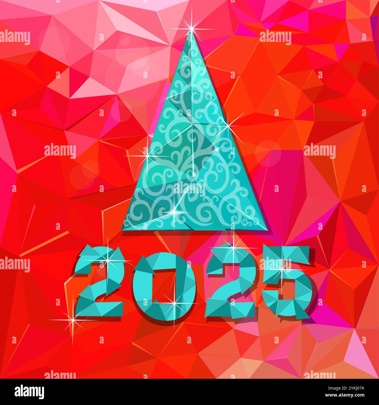 Happy new year 2025. Christmas tree of triangles. hand drawing. Not AI, Vector illustrations