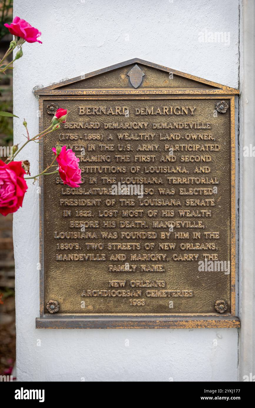 Tomb of Bernard de Marigny, President of the Louisiana State Senate between 1822 and 1823, in the historic St. Louis Cemetery NO. 1. Stock Photo