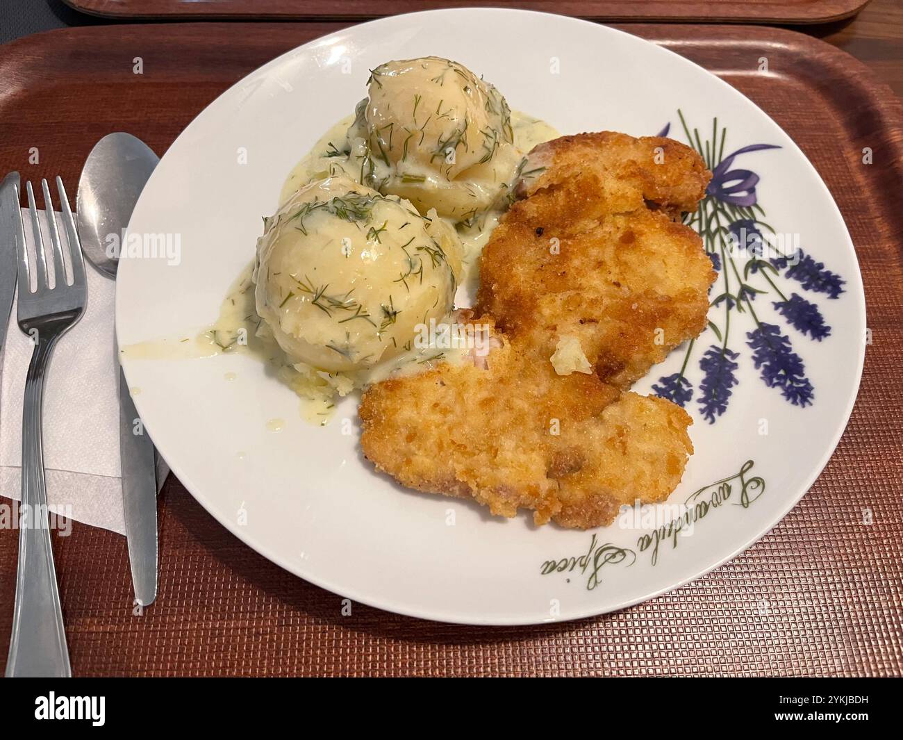 Polish food, Gdansk Milk Bar, Breaded chicken, Schnitzel, Polish dishes, Milk Bar food, Bar Mleczny food, Milk Bar dish, Poland, Europe, EU - Smartphone Captured Stock Image