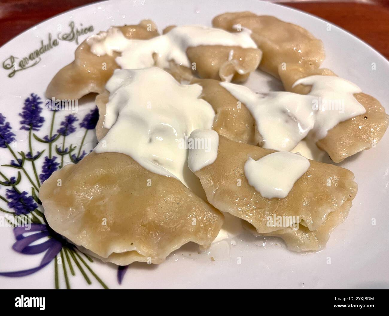 Polish food, Gdansk Milk Bar, Pierogi, dumplings, classic, traditional, Polish dish, served food, Milk Bar food, Bar Mleczny food, Poland, Europe, EU - Smartphone Captured Stock Image