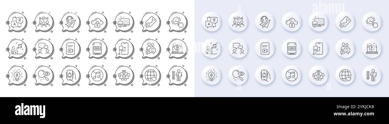 Paper plane, Bell alert and Music line icons. For web app, printing ...