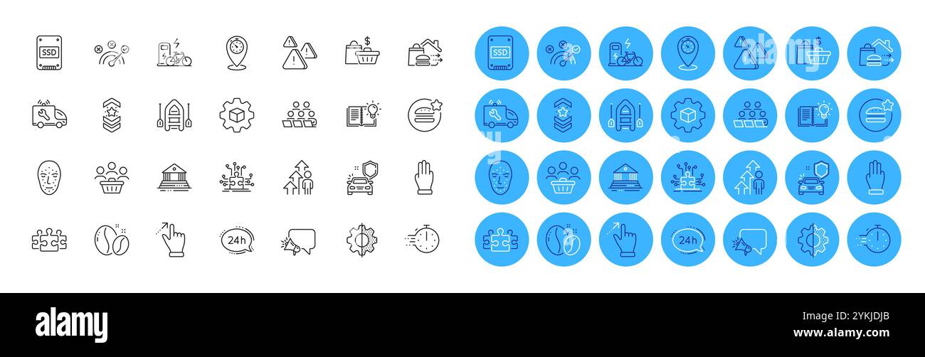 Puzzle options, Attention and Puzzle line icons pack. For web app ...