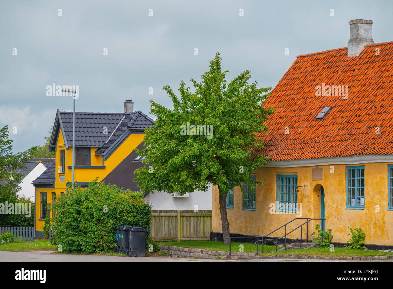 Buildings in town of Lille Heddinge on Stevns in denmark on a summer day Stock Photo