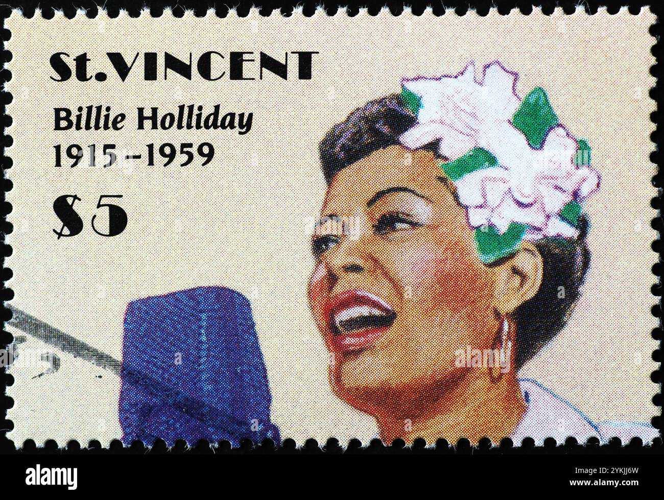Billie Holliday in concert on postage stamp from St.Vincent Stock Photo