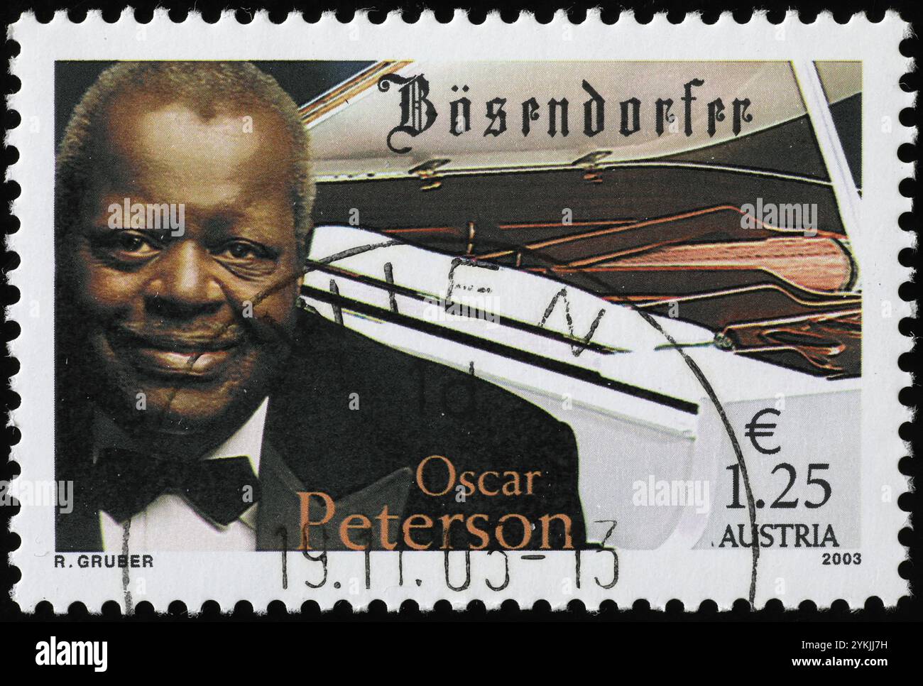 Canadian jazz pianist Oscar Peterson on austrian postage stamp Stock Photo