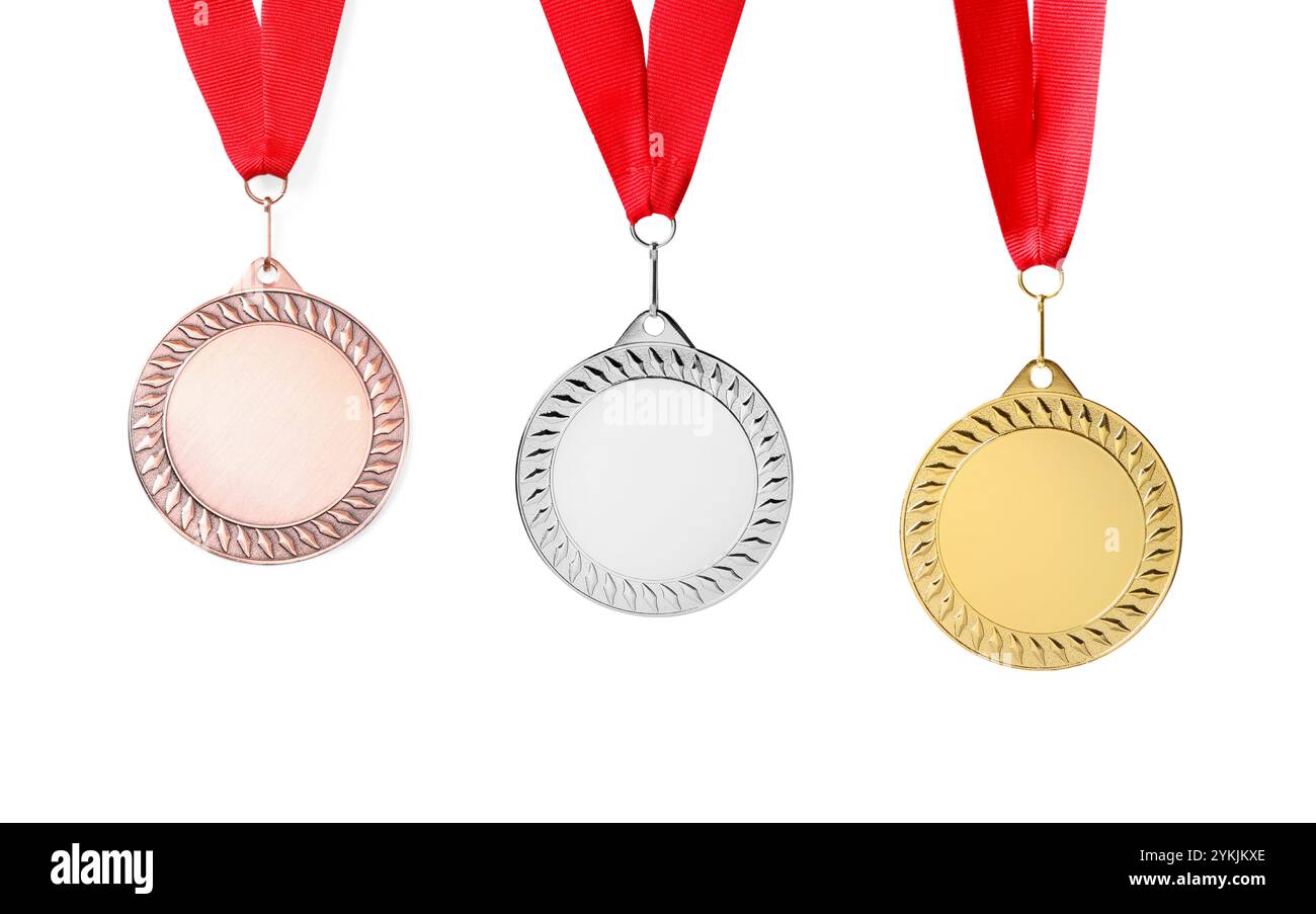 Gold, silver and bronze medals isolated on white Stock Photo - Alamy