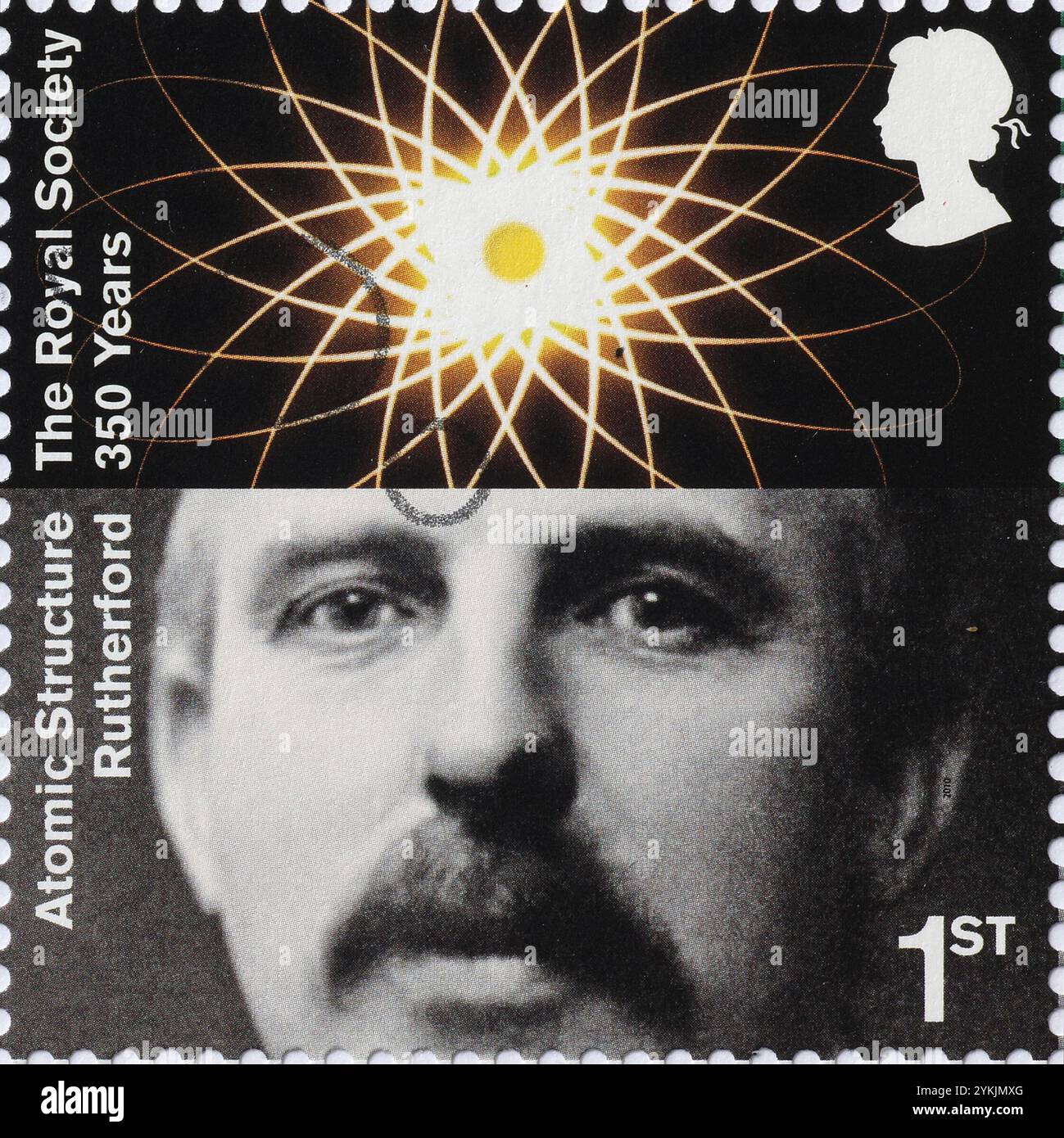 Physicist Ernest Rutherford celebrated on british stamp Stock Photo