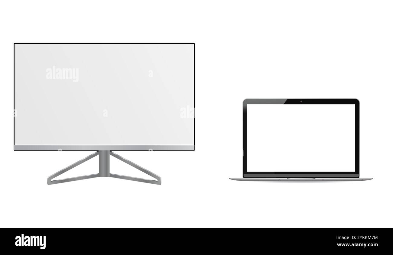 Notebook and laptop monitor mockup. Desktop computer display design ...
