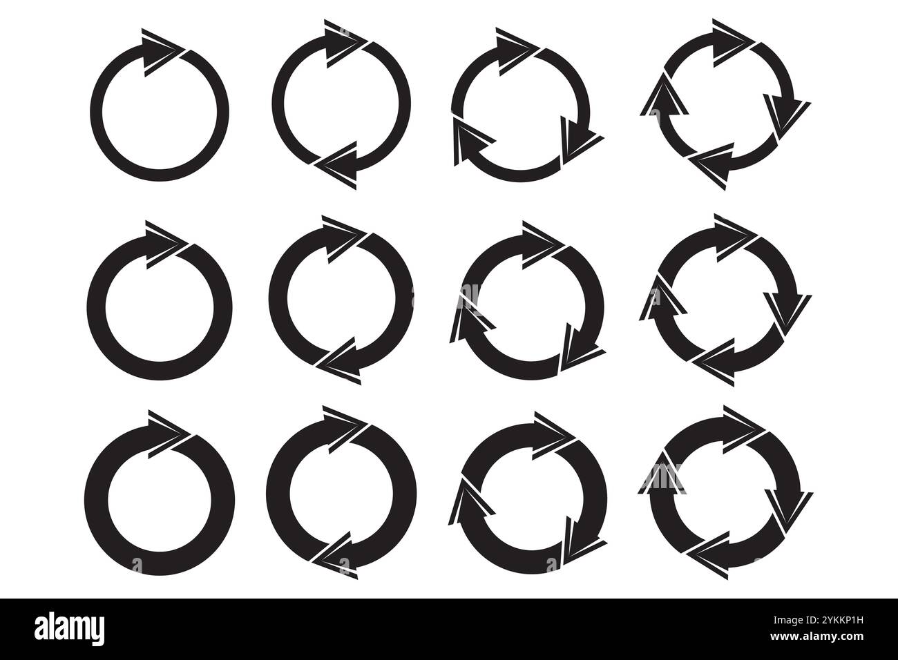 Arrow circle icons. Black arrow rotation. Simple cyclic symbols. Vector ...