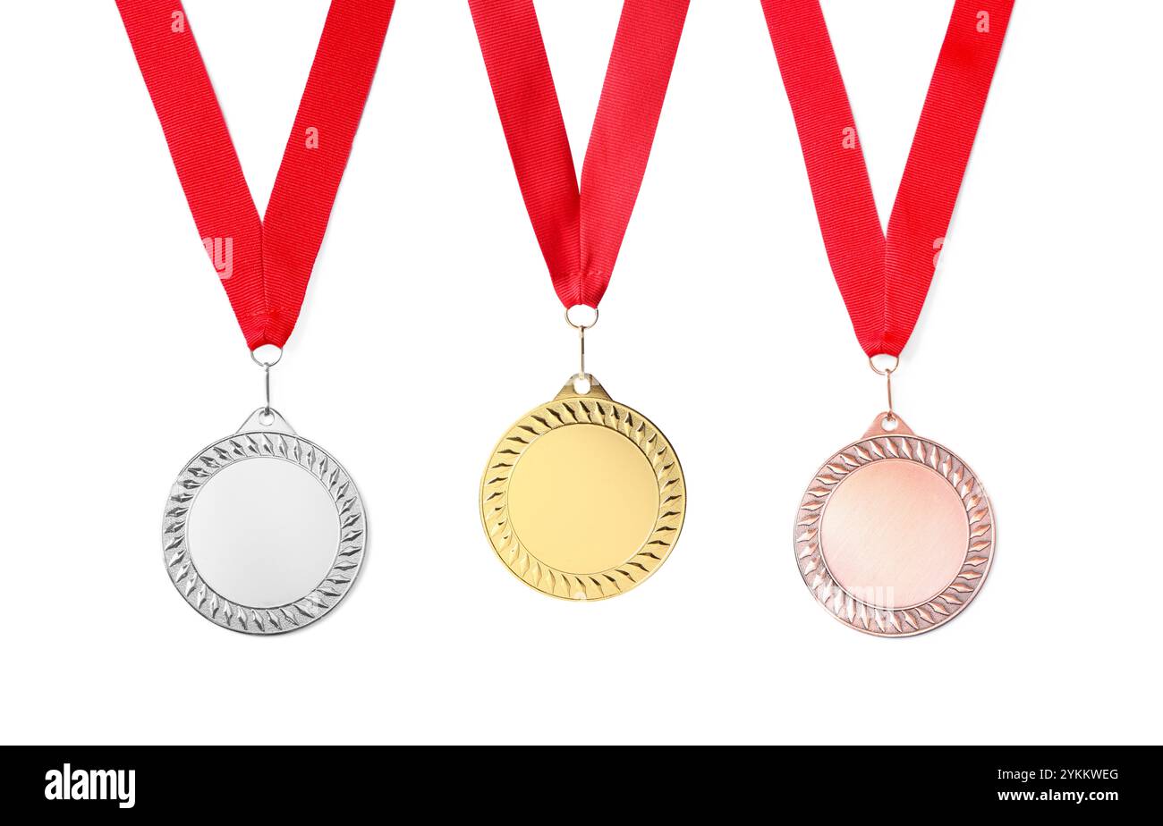 Gold, silver and bronze medals isolated on white Stock Photo - Alamy