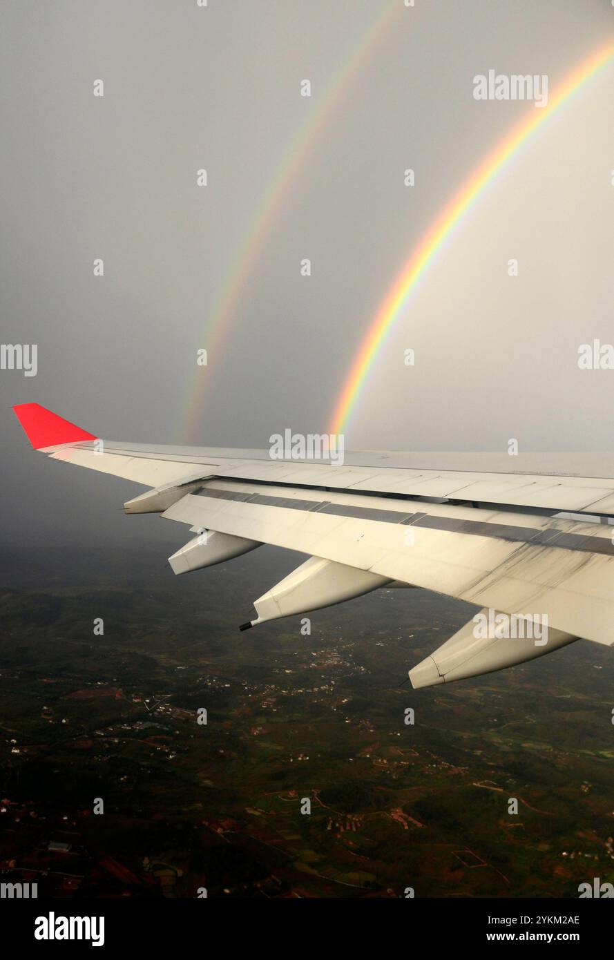 A double rainbow seen from an Air Mauritius plane flying over ...