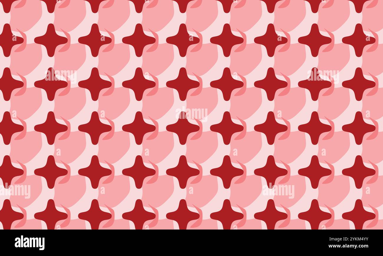 Red and Pink Cross Pattern Geometric Seamless Vector Background, Red Crosses on Pink Repeating Pattern, Red and Pink Cross Mosaic Texture Stock Vector