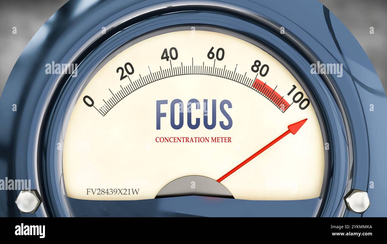 Focus and Concentration Meter that is hitting a full scale, showing a very high level of focus Stock Photo