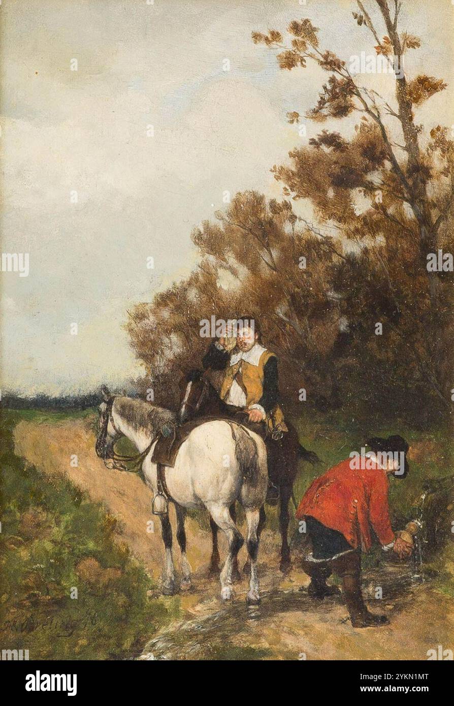 Heinrich Breling - Erfrischung in der Pause (1876). Stock Photo