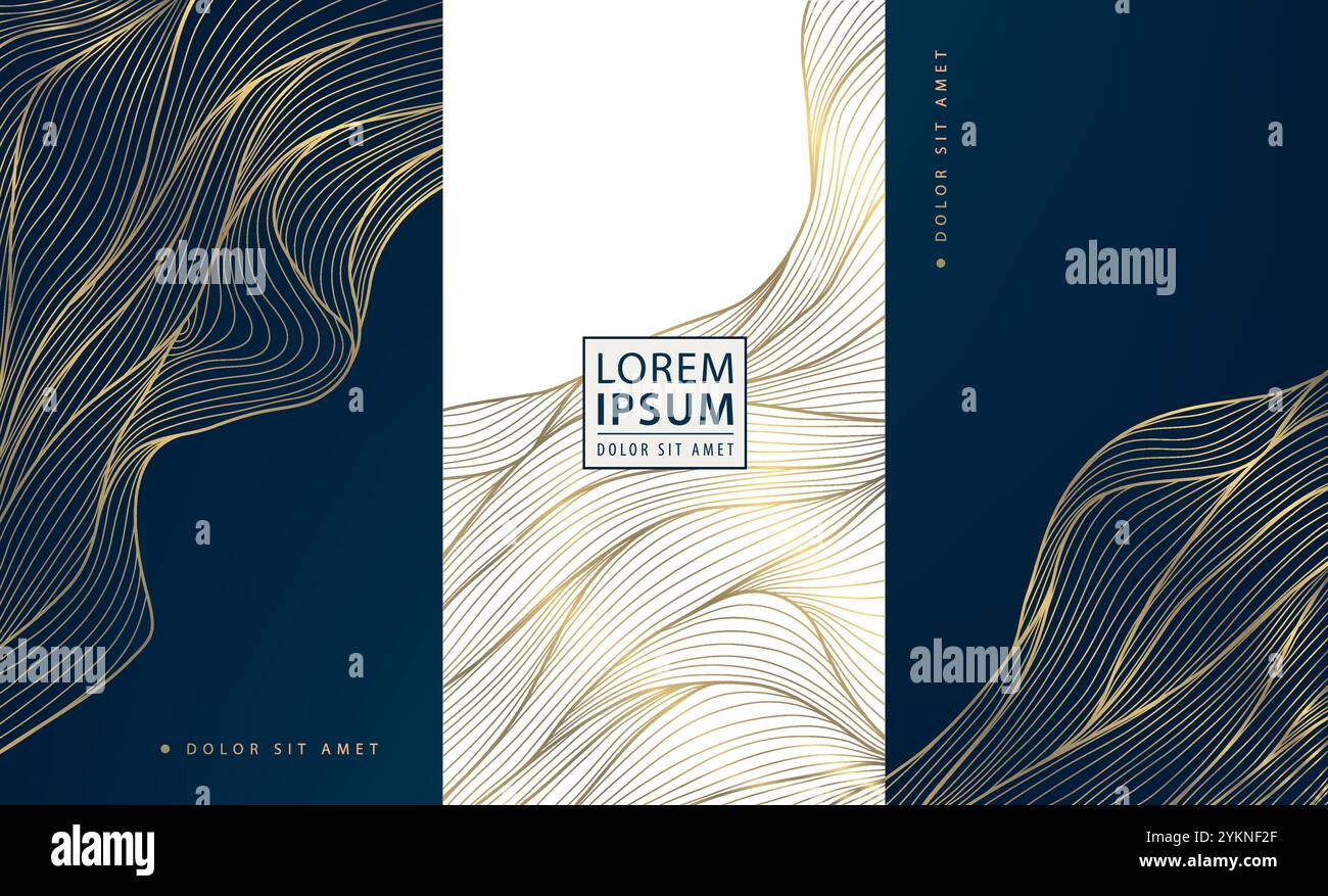 Wave Label Layout Vector set of art deco gold wave package templates, labels, line ...