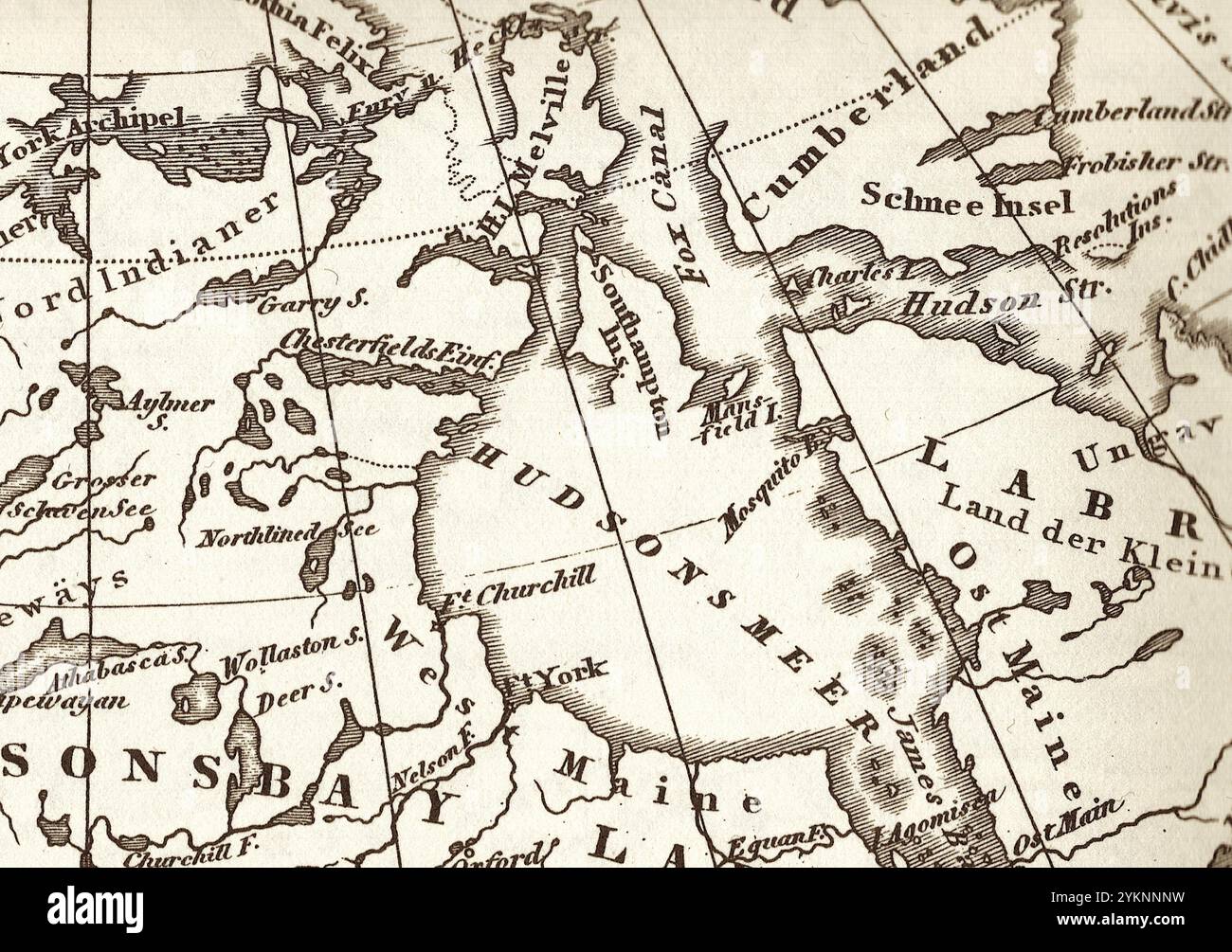 A mid 19th century antique map in sepia showing Hudson Bay, Canada ...