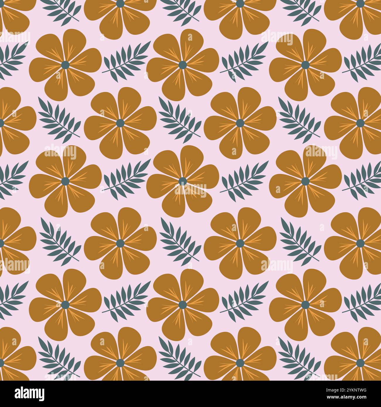 Seamless floral pattern with dark yellow flowers and light blue leaves ...