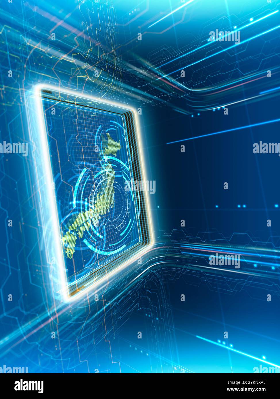 Map of Japan and target area on monitor Stock Photo - Alamy