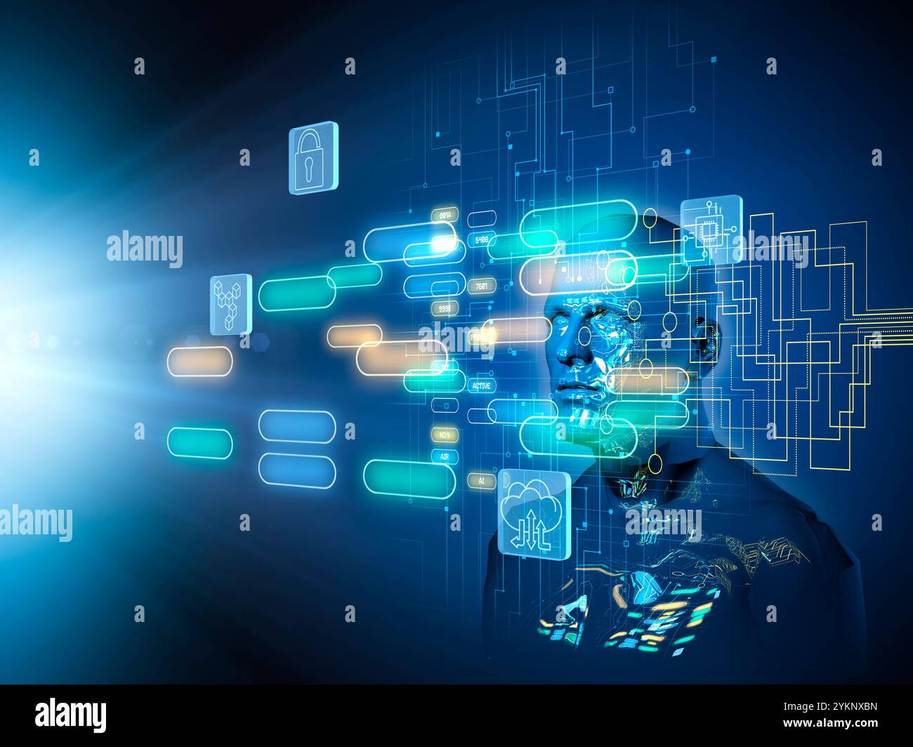 Automatic control robot monitoring select status Stock Photo