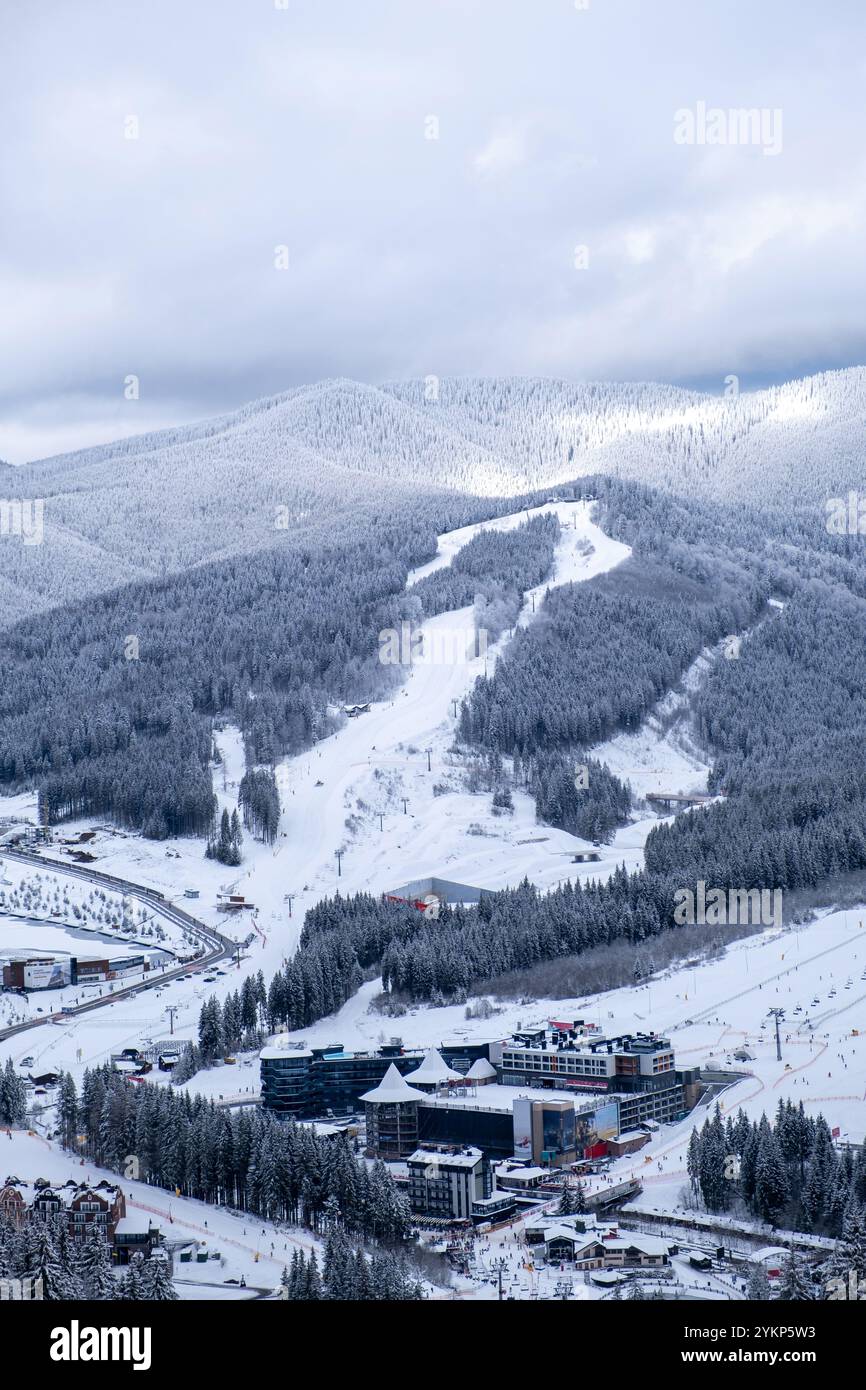 Aerial View of Snowy Mountain Ski Resort Stock Photo - Alamy