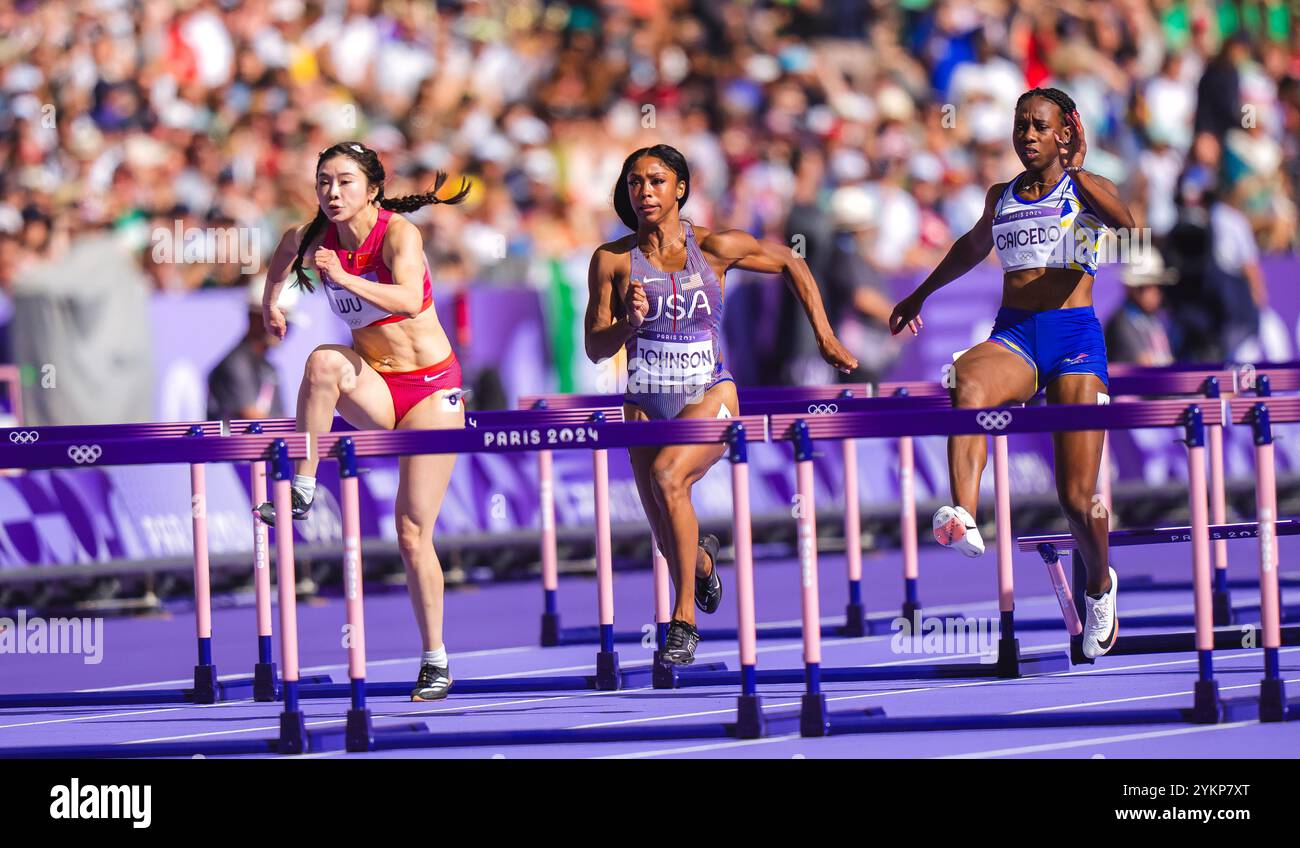 Alaysha Alaysha Johnson participating in the 100 meters hurdles at the Paris ...