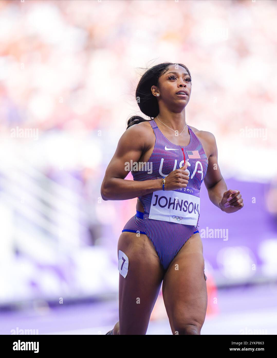 Alaysha Alaysha Johnson participating in the 100 meters hurdles at the Paris ...