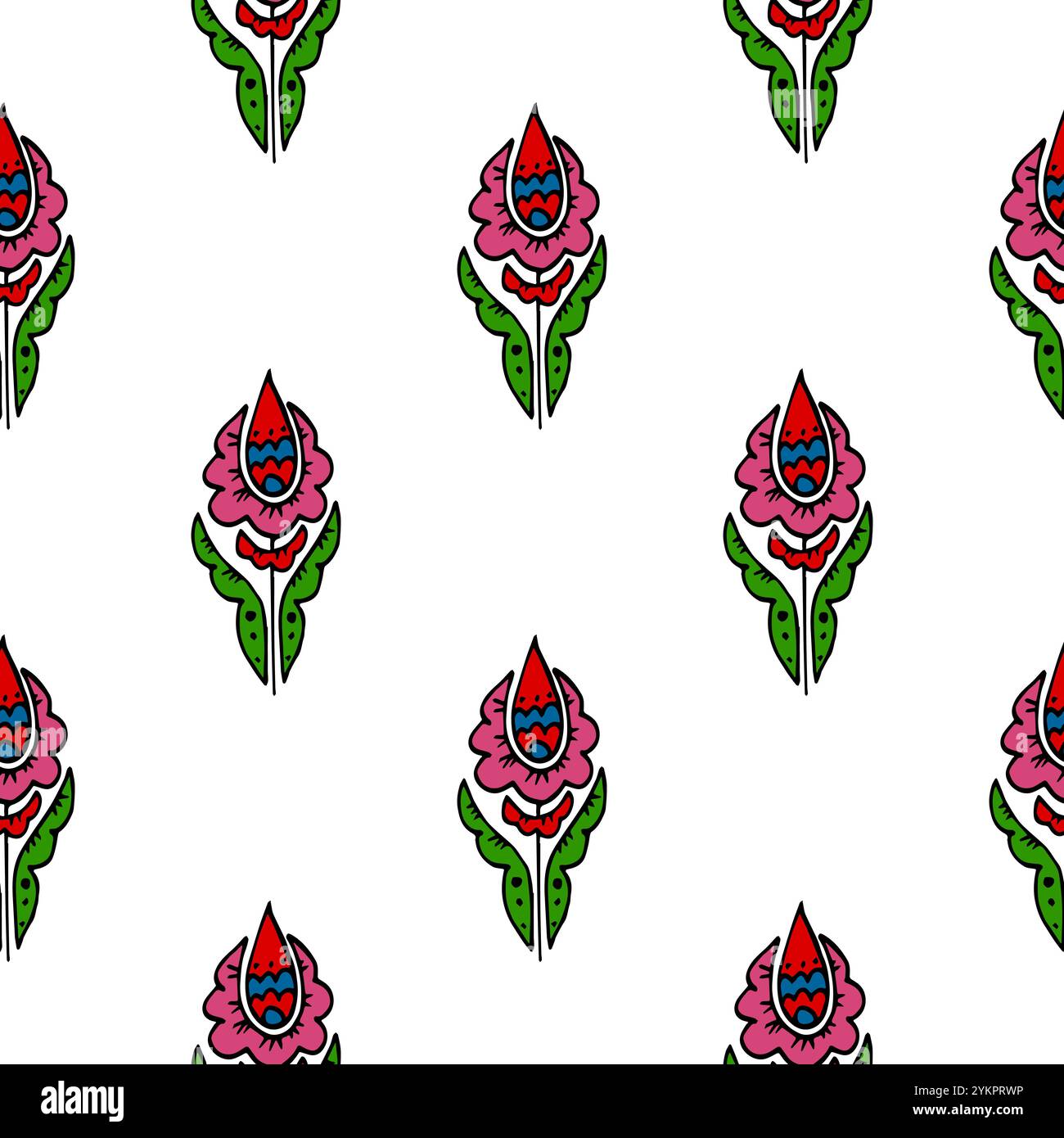 Seamless pattern. Folk flower ornament. Pattern in hand drawn style. Print for design Stock Vector