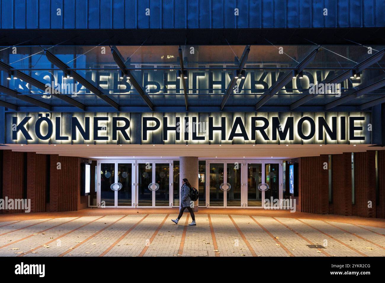 entrance to the Philharmonic Hall on Bischofgarten street, Cologne, Germany. Eingang zur Koelner Philharmonie an der Bischofgartenstrasse, Koeln, Deut Stock Photo