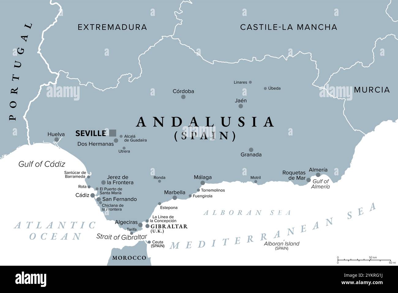 Andalusia A Region Of Spain With Capital Seville Gray Political Map Andalusia A Region Of Spain With Capital Seville Gray Political Map Southernmost Autonomous Community In Peninsular Spain 2YKRG1J