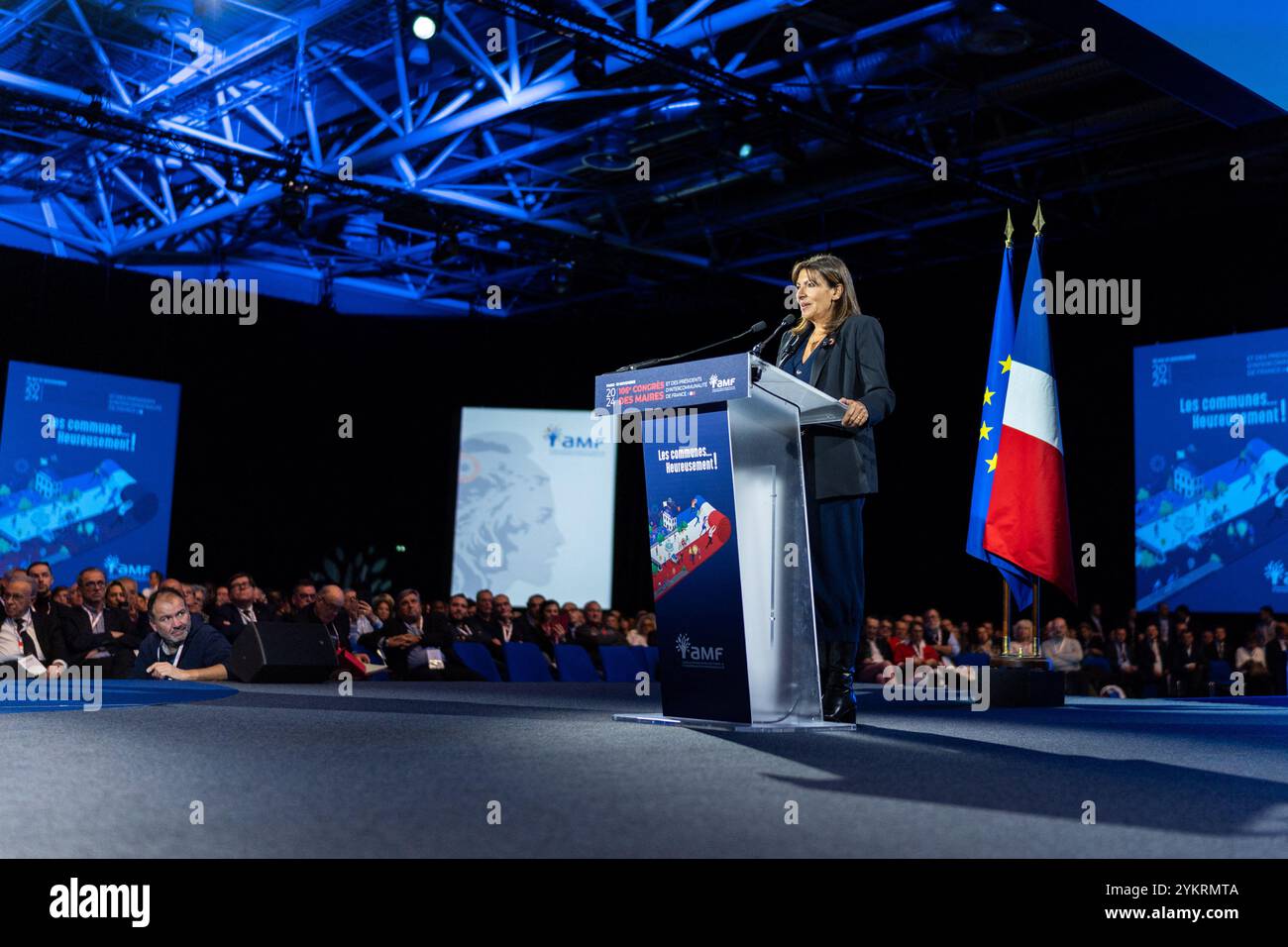 Paris, France. 19th Nov, 2024. Paris Mayor Anne Hidalgo speaks during the 106th session of the Congress of Mayors organised by the 'France's Mayors' Association' (AMF), in Paris, on November 21, 2023. Photo by Alexis Jumeau/ABACAPRESS.COM Credit: Abaca Press/Alamy Live News Stock Photo