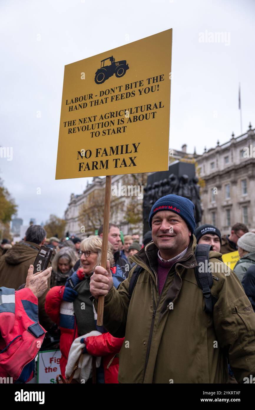 19 Nov 2024 London / UK. Thousands of british farmers marched on Westminster in fury over Keir Starmer’s inheritance tax hike.  AUBREY FAGON / Alamy Live News Stock Photo