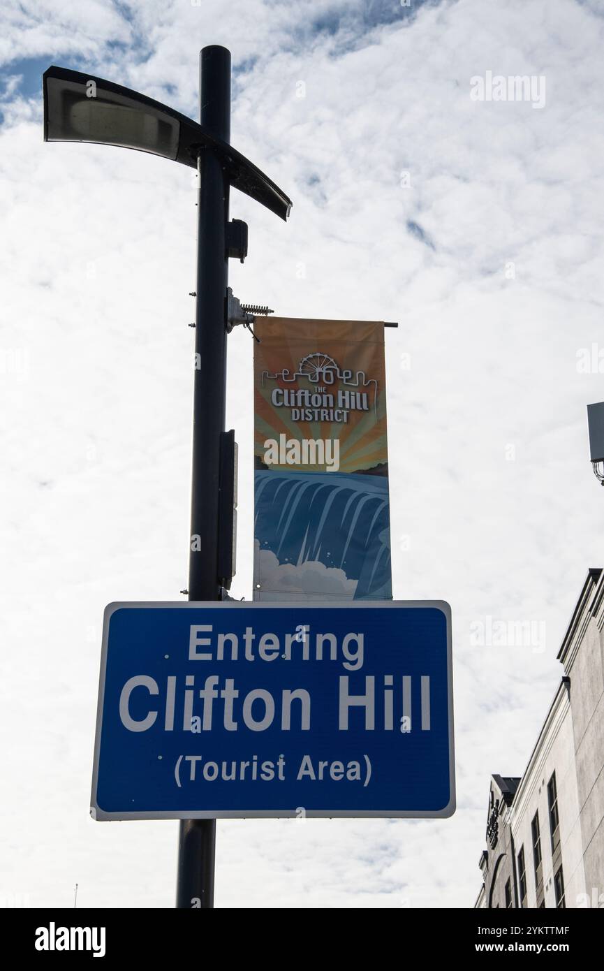 Entering Clifton Hill sign and banner on Victoria Avenue in Niagara ...