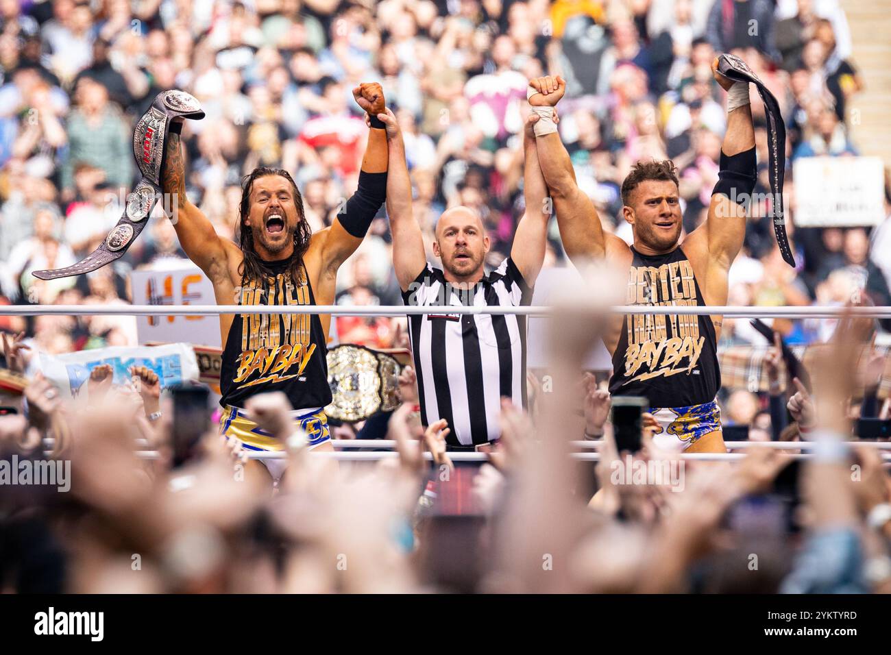 Adam Cole & MJF celebrating at AEW All In at Wembley Stadium on 27th August 2023 Stock Photo