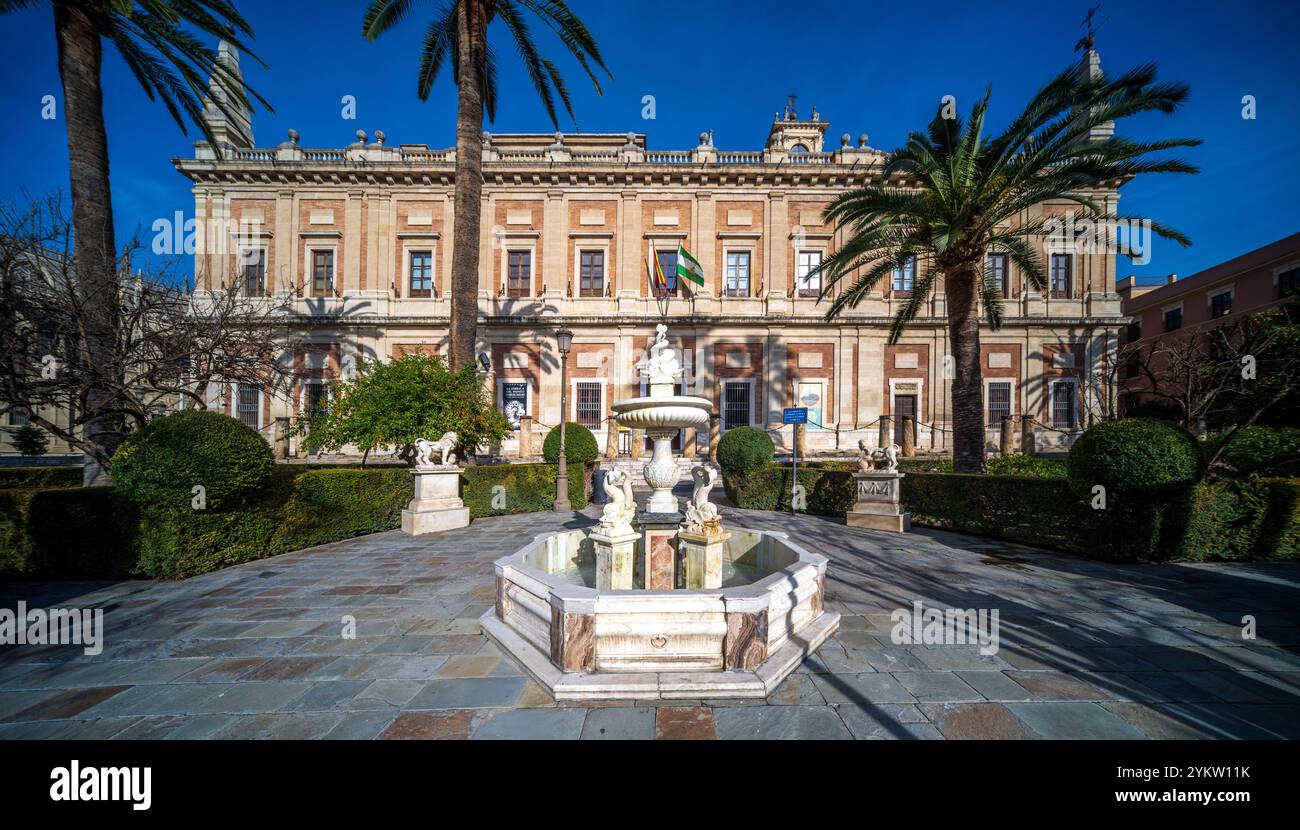 Palm Tree Renaissance Renaissance Archivo de Indias facade with fountain and palm trees in ...