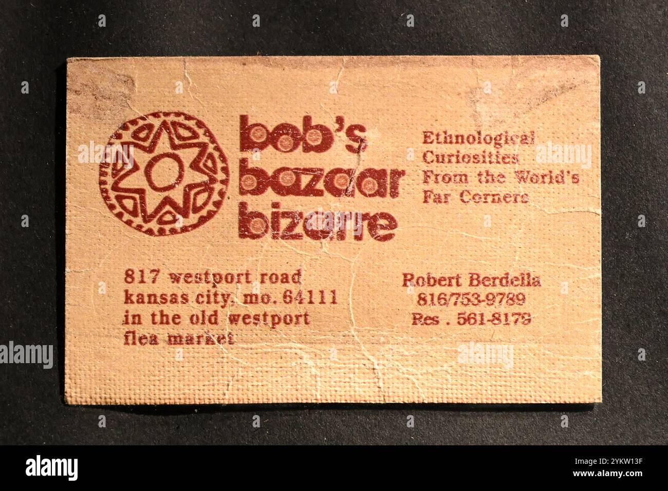 Original business card of Bob’s Bazaar Bizarre Opened by Robert Berdella aka “The Kansas City Butcher” Stock Photo