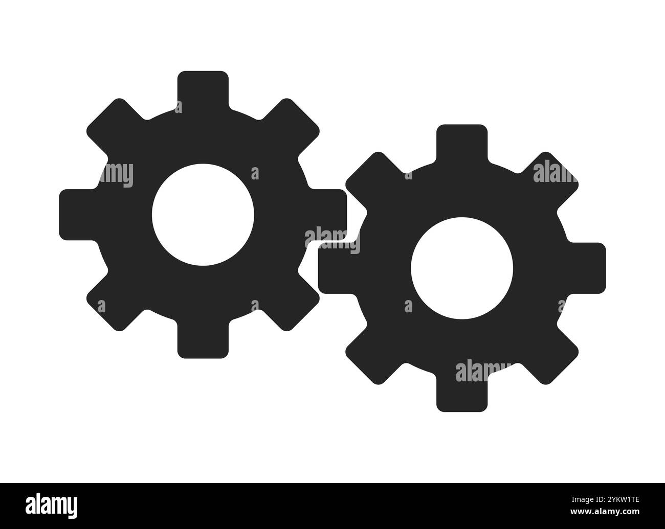 Connected cogwheels black and white 2D line objects Stock Vector