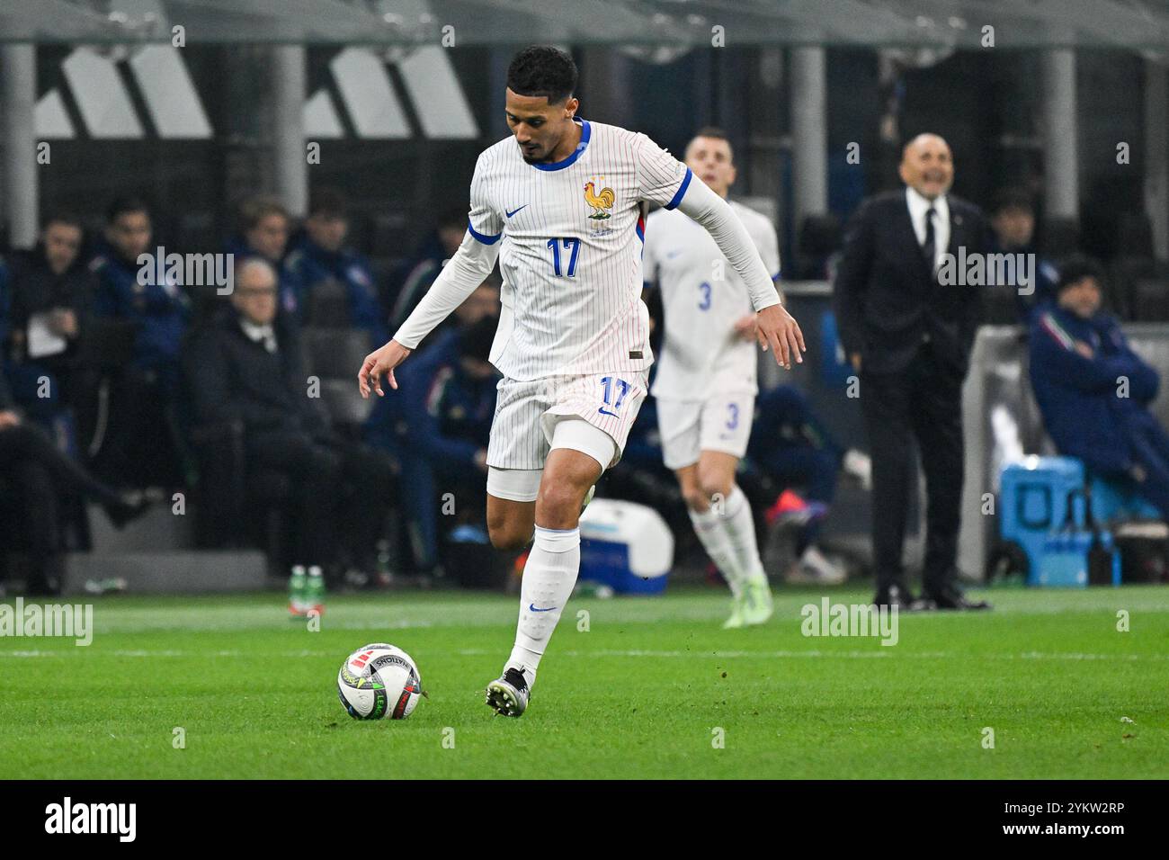 17th Nov 2024, San Siro Stadium, Milan, Italy; International Football Uefa Nations League, Group 2; Italy versus France; William Saliba of France Stock Photo