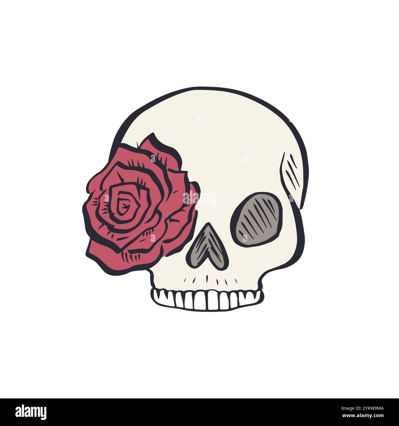 Hand drawn sketchy floral human skull isolated on white background ...